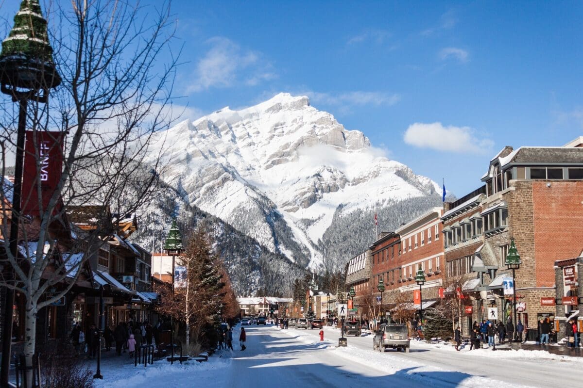 Banff in the winter with mountains - things to do in banff featured image